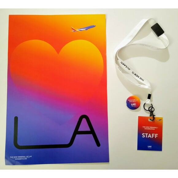 LAX Los Angeles Airport SWA Terminal 1 Renovation Poster, Button, Staff Badge - Picture 1 of 6